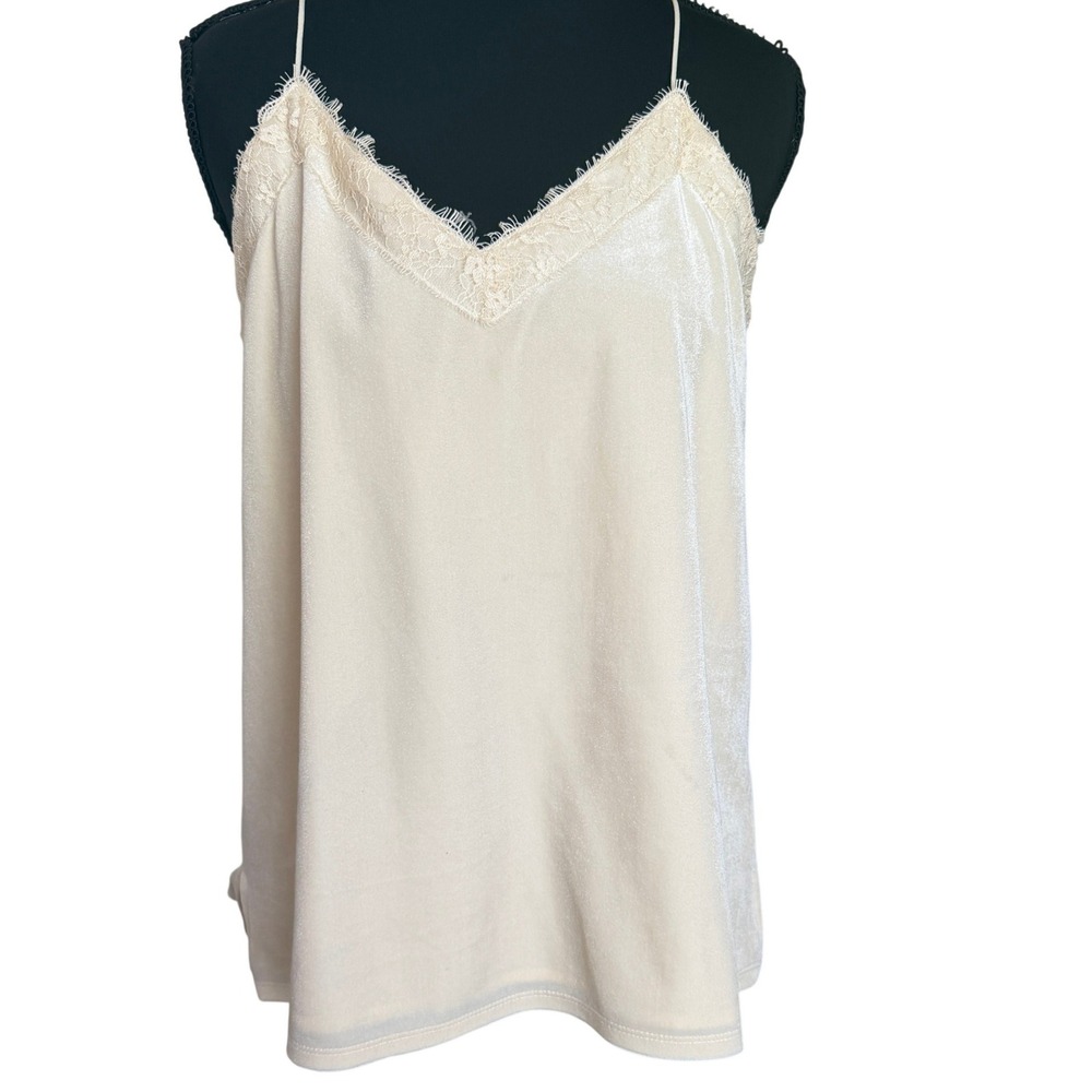 Skies Are Blue Women S Cream Velvet Lace Trim Cami Tank Y2k Coquette Fairycore